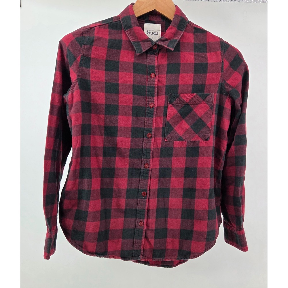 Mudd Womens Medium Button Up Shirt Red Buffalo Plaid Long Sleeve 90s Y2K‎ Grunge